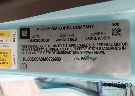 2021 Chevrolet Spark Fwd 1Lt Automatic from USA, damaged, VIN KL8CD6SA0MC729980